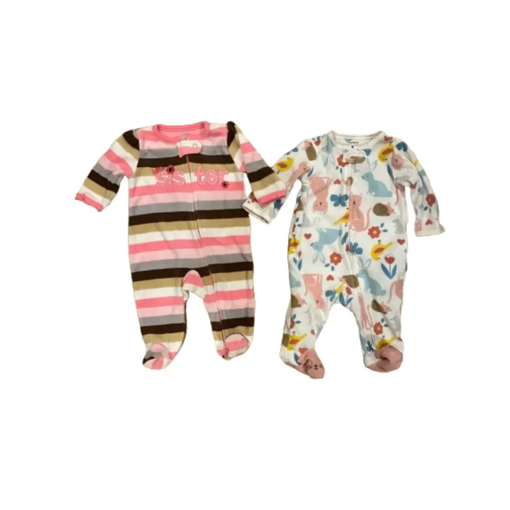 Lot of 2 Girl's 3 Month Footie Pajamas Sleeper Fleece Carter's Long Sleeve